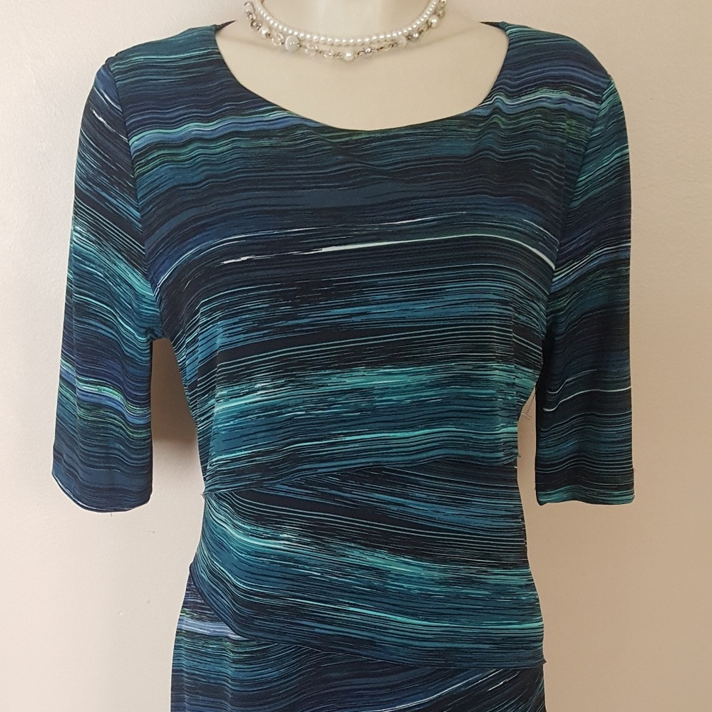 connected apparel Navy and Teal Striped Midi Dress